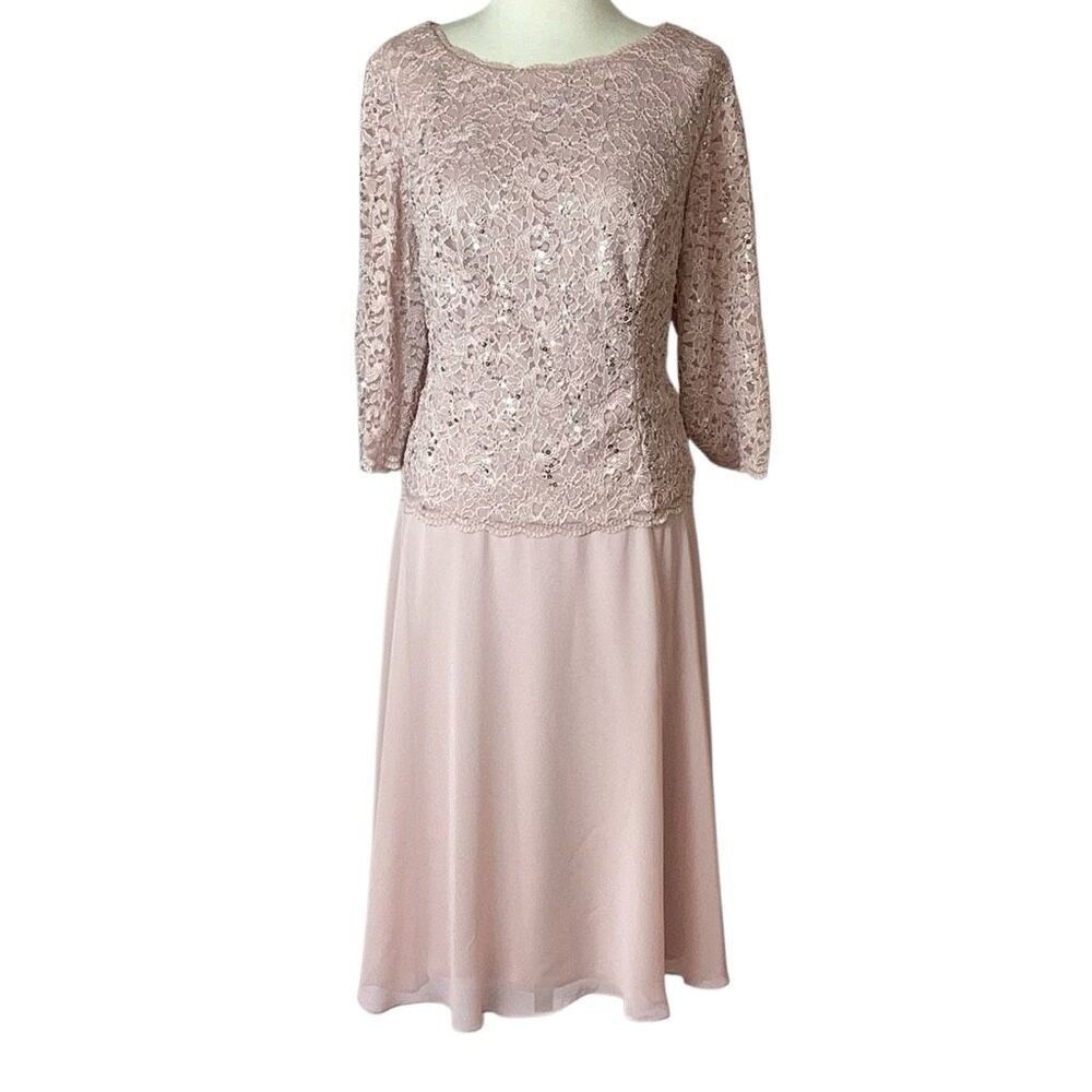 NWT Alex Evenings Tea Length Dress Lace Sequin Bodice Gown Women’s 22W Shell Pin - Picture 2 of 10